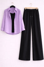Lilac Button Down Shirt With Black Inner & Black Flapper Trouser