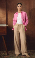 BABY PINK BUTTON DOWN SHIRT WITH INNER & BEIGE FLAPPER TROUSER