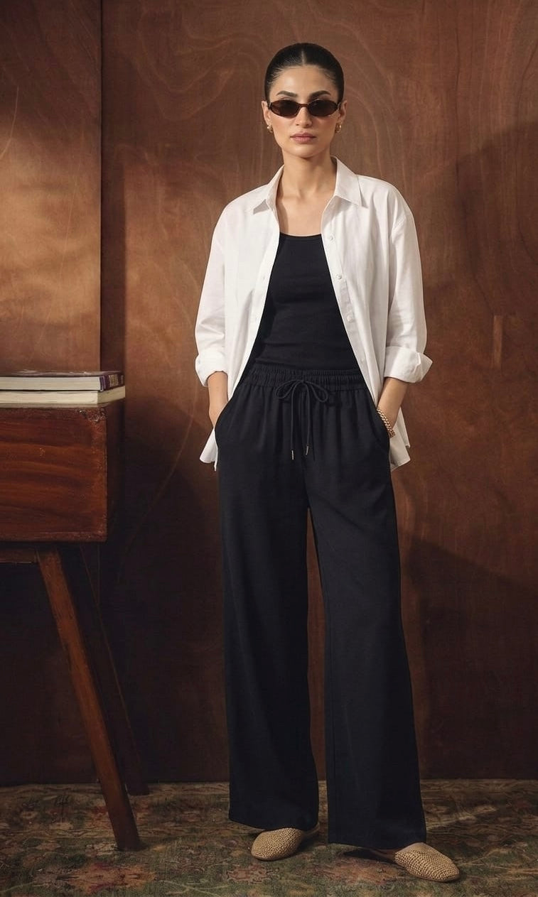 White Button Down Shirt With Black Inner & Black Flapper Trouser